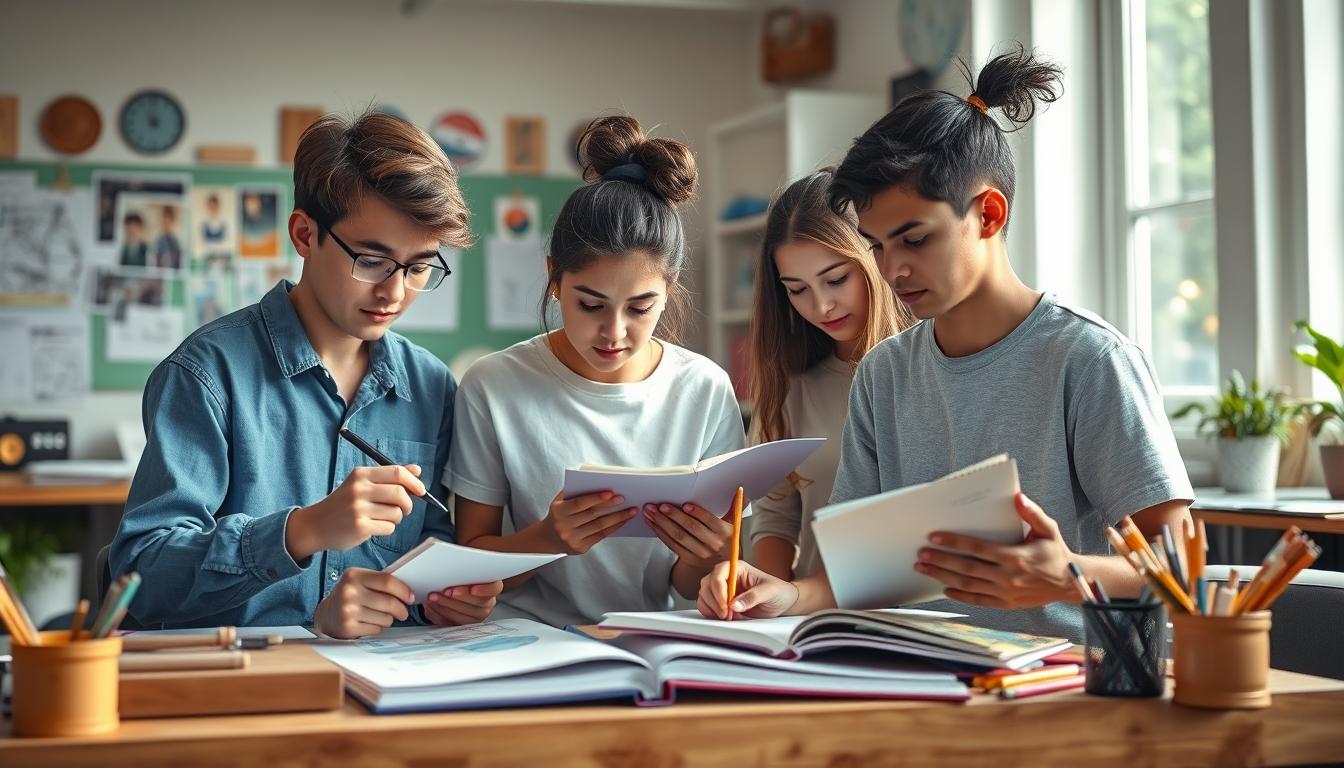 Student using a study guide to organize academic notes